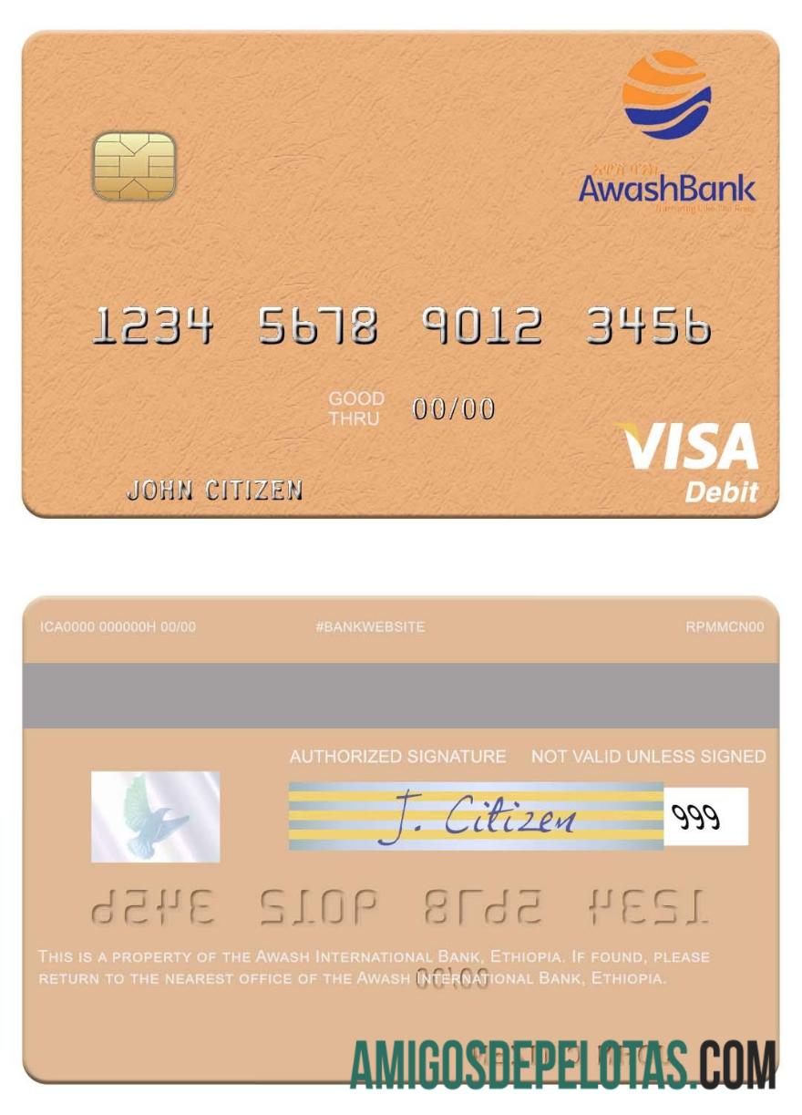 Cartão de débito Visa do banco internacional Awash da Etiópia baixar para verificação